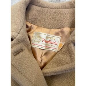 Vintage Young Pendleton Wool Coat Camel Tan Pea Coat Virgin Wool Size 9-10